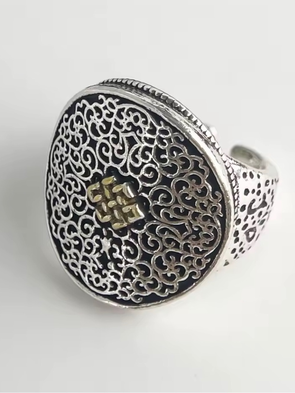 Italian Luxury Jewelry 925 Sterling Silver Ornate Filigree Ring Roman Style OS